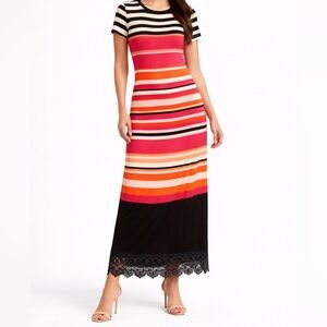 Calvin Klein Striped Multicolor Short Sleeve Maxi Dress